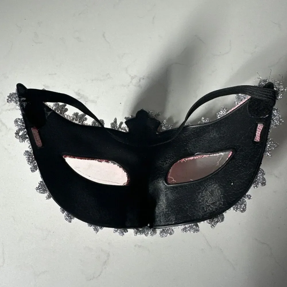 Lace Mardi Gras Mask Red with Silver Trim New Masquerade Ball Fantasy